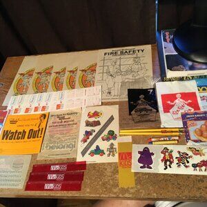 MCDONALDS LOT IRON ON PATCH BIG MAC FUN CLUB SEARS COLORING BOOKS STICKERS RULER